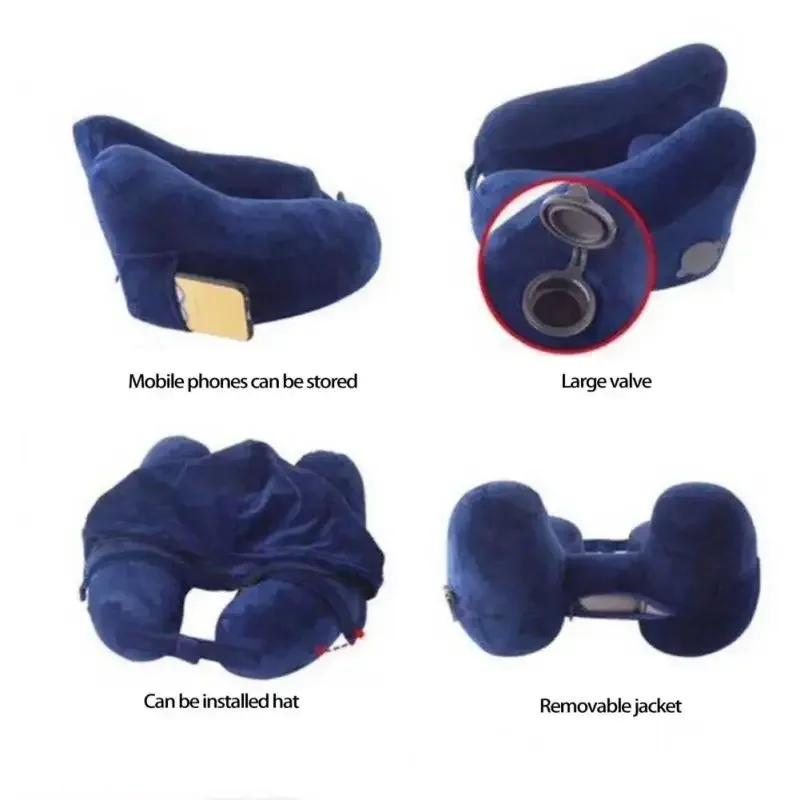 Air Inflatable Travel Pillow Hooded Neck Pillow With Phone Storage H-Shaped Neck Protection Aeroplane Car Neck Rest Cushion