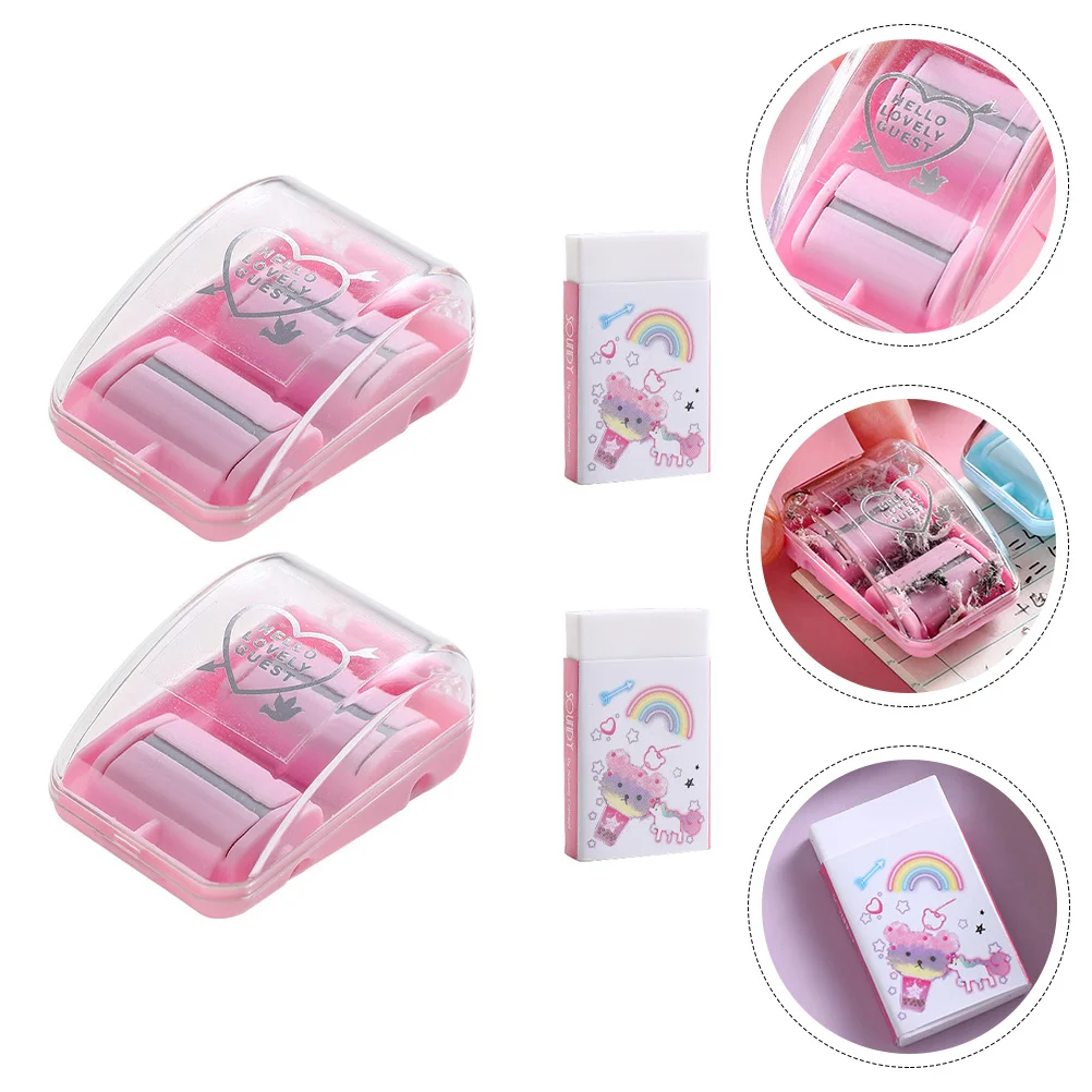 2 Sets Desktop Cleaner Eraser Accessory Household Crumb Collector Roller Pink Portable