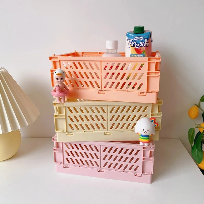 

Plastic Foldable Storage Crate Folding Box Basket Stackable Cute Makeup Jewellery Toys Boxes for Storage Box Organizer 수납함