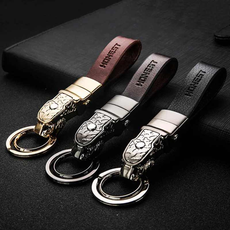 Creative LED Light Leopard Head Model Head Leather Car Key Chain Ring Braided Rope Pendant Car Styling Car Accessories Gifts