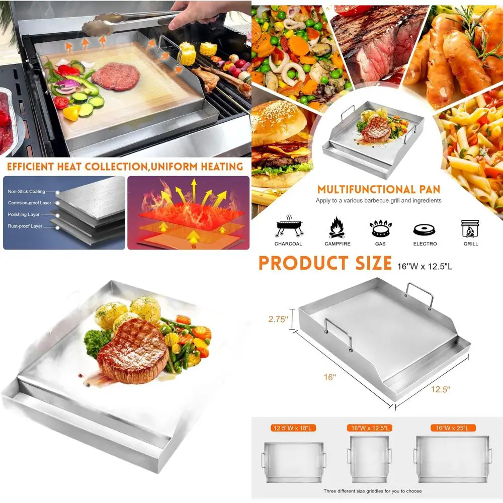 

Универсальная плоская жарочная поверхность из нержавеющей стали 16 x 12,5 дюймов для газовых грилей, антипригарная поверхность для газовых плит, кемпинга и использования на природе.