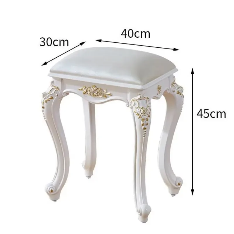 Dressing Stool Space Saving High Density Sponge Cushion Hand Carved Gold Details European Decorative Stool For Apartment Dresser