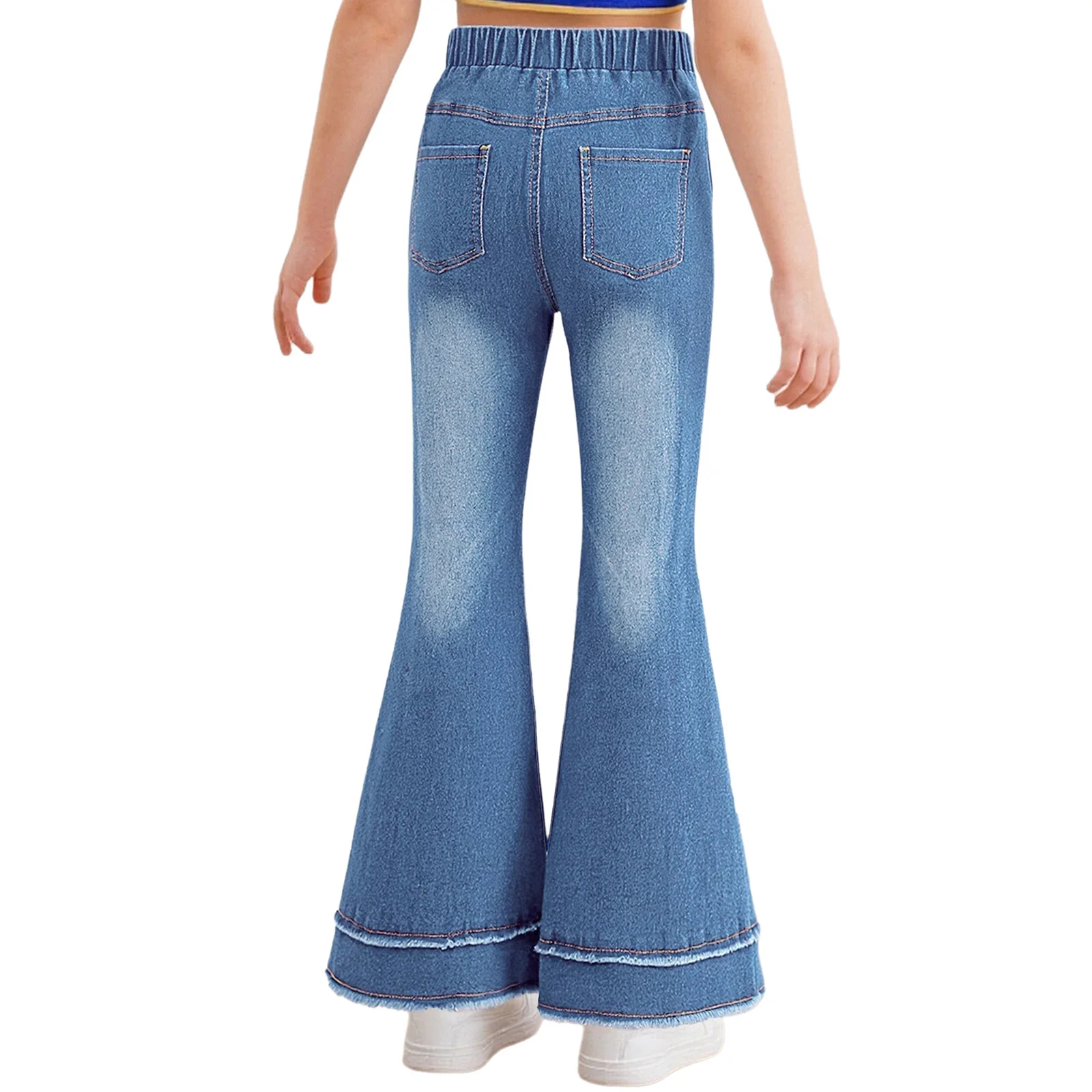 أطفال بنات البضائع الجينز سستة يطير مرونة الظهر الخصر جرس أسفل الدنيم السراويل المراهقين مدرسة بناطيل أطفال سراويل أنيقة 6 8 16