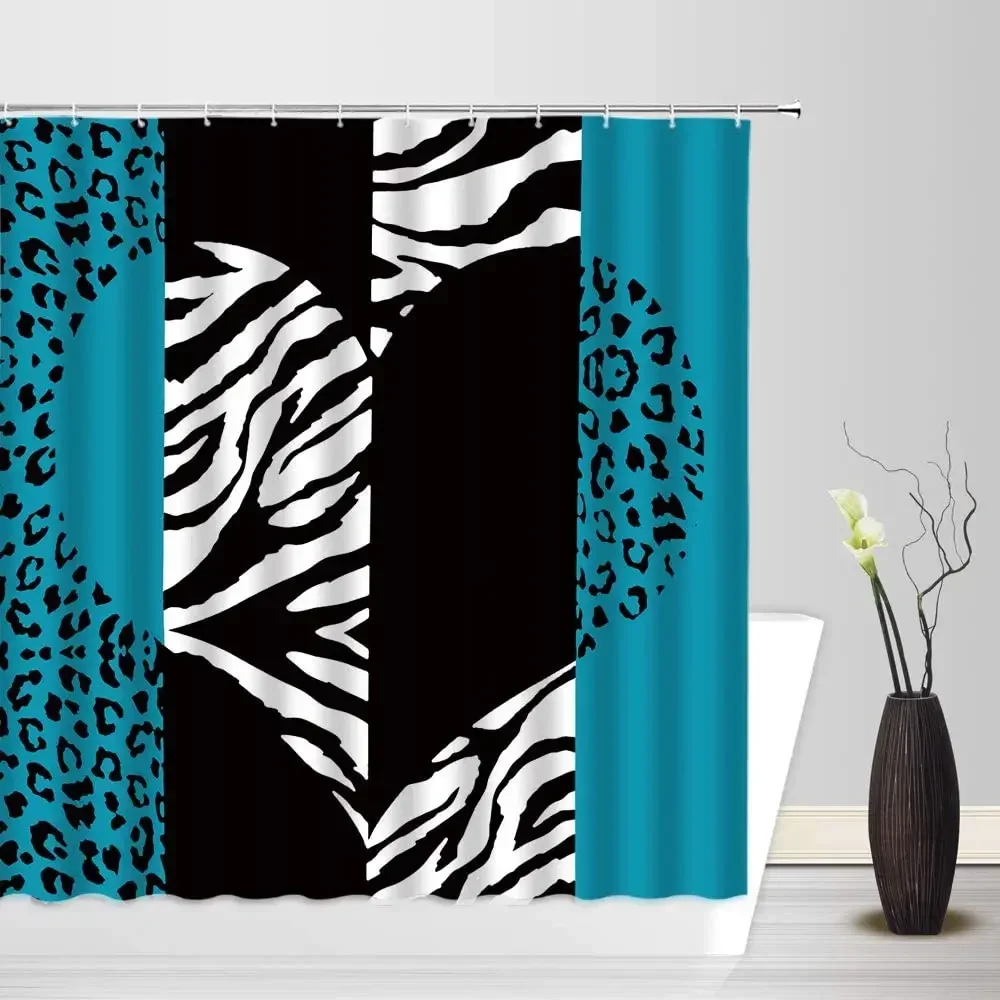 Black And White Cow Spots Shower Curtain Camouflage Plaid Wood Grain Leopard Geometric Pattern Bath Decor Fabric Hooks Curtains