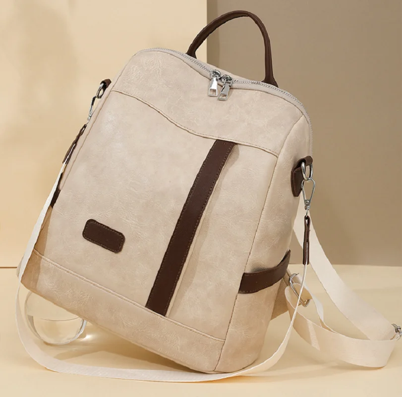 New Women's Fashion Classical Soft Leather Large Capacity Travel Backpacks Double Zipper Shoulder Bags Crossbody Backpack