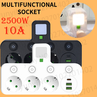 EU Plug Socket Adapter Wireless Wall Charger Power Strip with 3 AC Outlets +2 USB Ports+ 1 Type C 6-in-1 Plug Socket Adapter