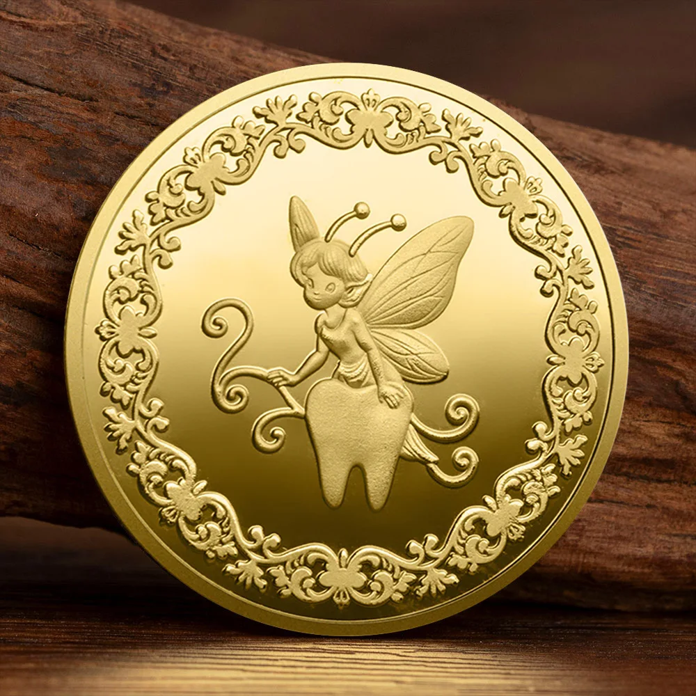 Tooth Fairy Token Commemorative Coin Gold-plated Baby Tooth Replacement Collection Coin Cartoon Lucky Coins