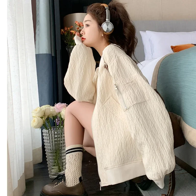 Spring Autumn Vintage Baseball Uniform Coat Women 2024 New Fashion Loose Casual Jackets Tops Pure Colour Jacket Outerwear Female