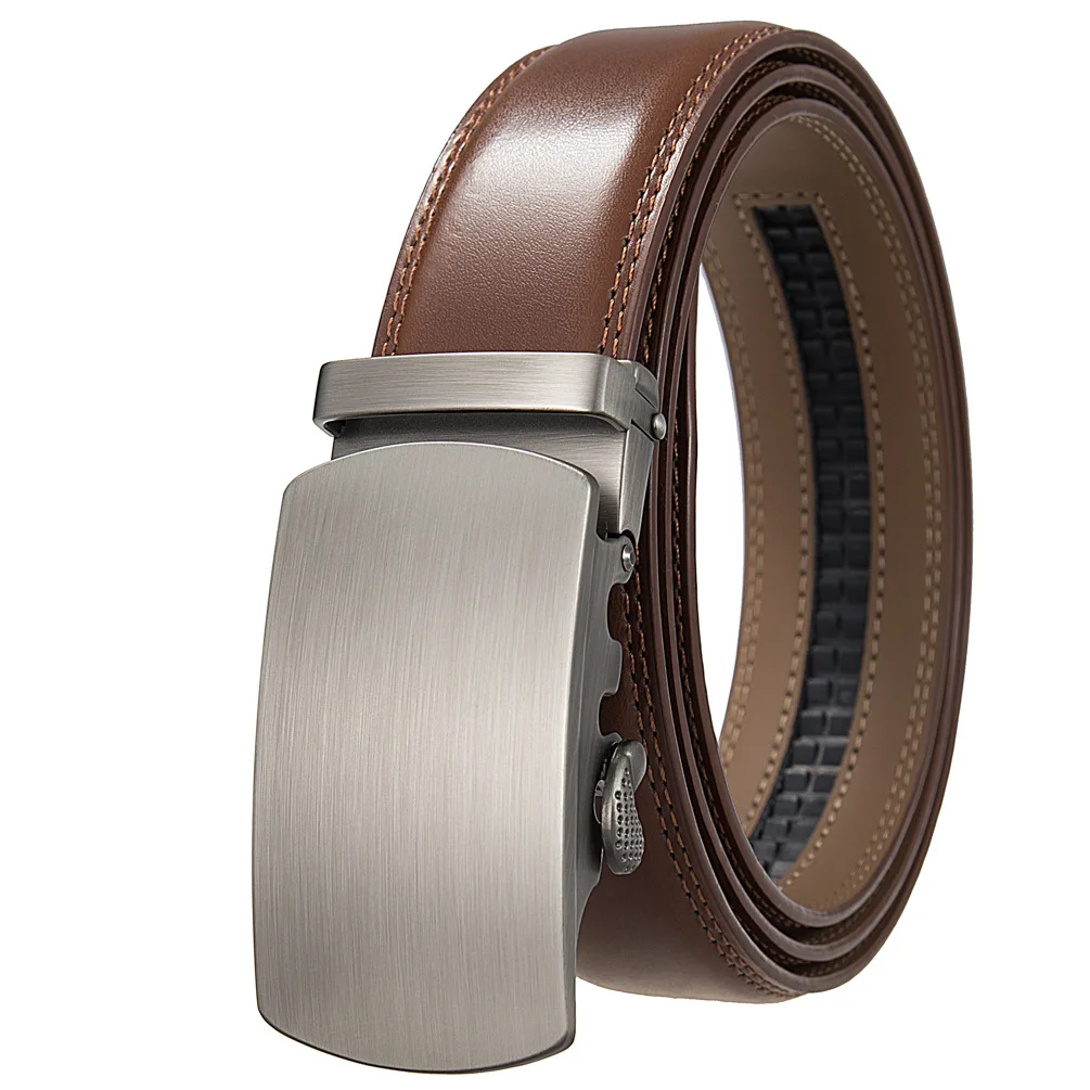 Plyesxale Tan Brown Leather Belt For Men High Quality Male Automatic Buckle Belts Trend Business Casual Mens Trouser Belt B1336