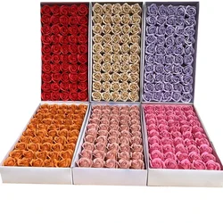 Factory Wholesale 50 Pcs Soap Roses Heads Gift Box Floral Scented Wedding Party Artificial Decorative Soap Flower bouquet