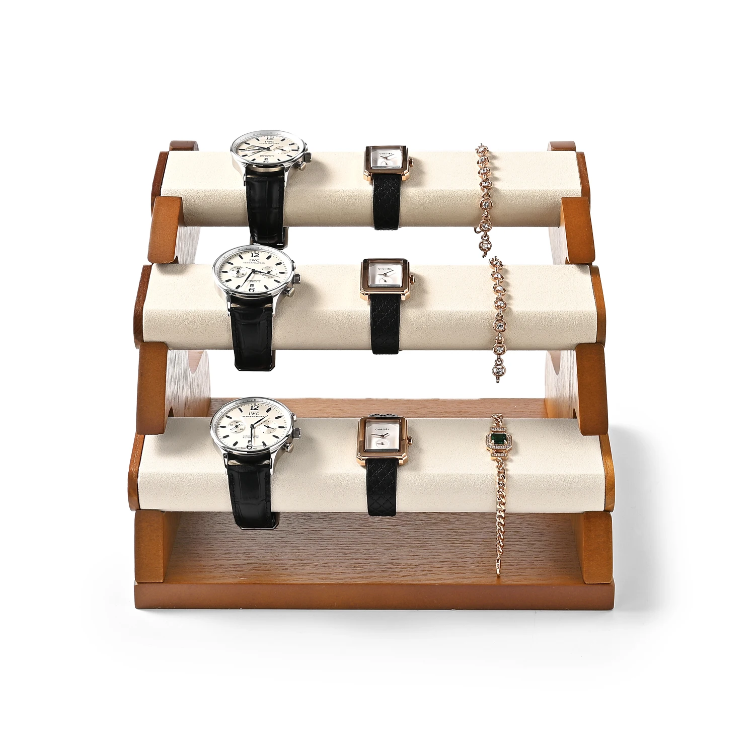 

Oirlv Wooden Jewelry Bracelet T-shaped Stand Solid Wood Watch Stand 3-layer Detachable Stand Bracelet Watch Display Jeweler