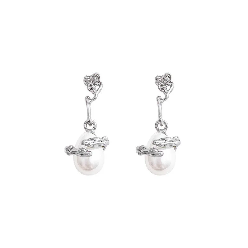 Silver Color Irregular Baroque Pearl Dangle Earrings for Women Luxury Fashion Lady Wedding Engagement Party Y2K Jewelry Gifts