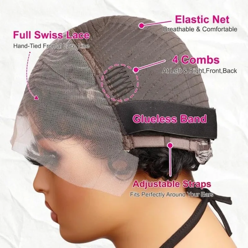 قسط مجعد عابث قطع 13x4 الدانتيل الباروكات الأمامية شعر الإنسان 99J 250% الكثافة قصيرة 6 بوصة الطبقات مجعد غلويليس شعر مستعار للنساء