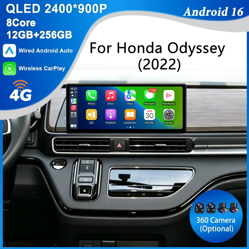 Radio Multimedia para Auto Android 16 de 12.3 Pulgadas para Honda Odyssey 2022, Reproductor con GPS, Navegador, Bluetooth, WiFi, Pantalla Táctil IPS, DSP, Full HD