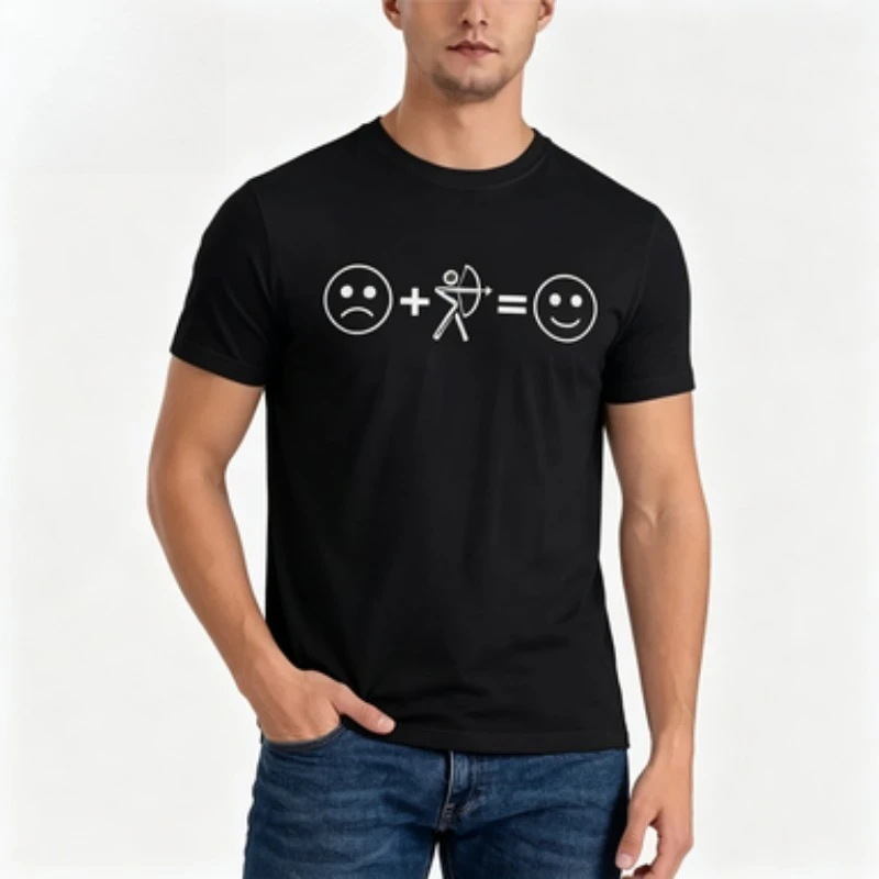 100% Cotton Crew Neck T Shirt Sad Face Plus Archer Equals Happy Face Graphic Archery Lover Humor Casual Daily Short Sleeve Tops