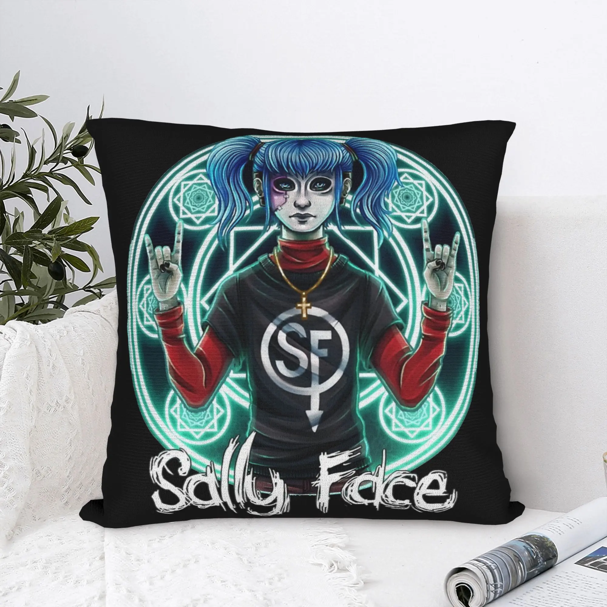 Funda de almohada Sally Face, funda de cojín de tela suave, decoración, funda de almohada con diseño de juego de aventuras oscuro, funda con cremallera para el hogar, 40x40cm