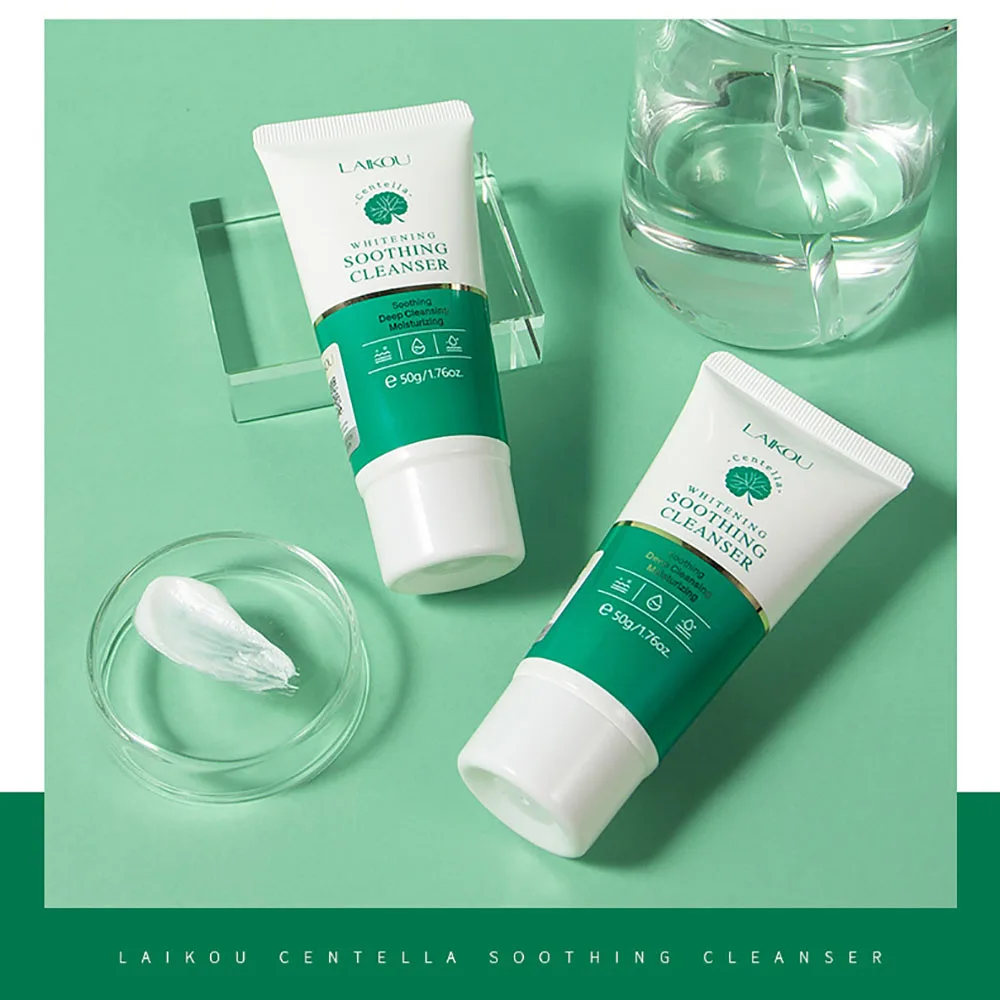 LAIKOU Centella Face Wash 50g, Soothing Sensitive Skin Cleanser with Squalane, Hydrating Pore Minimizing Facial Wash Rich Foam