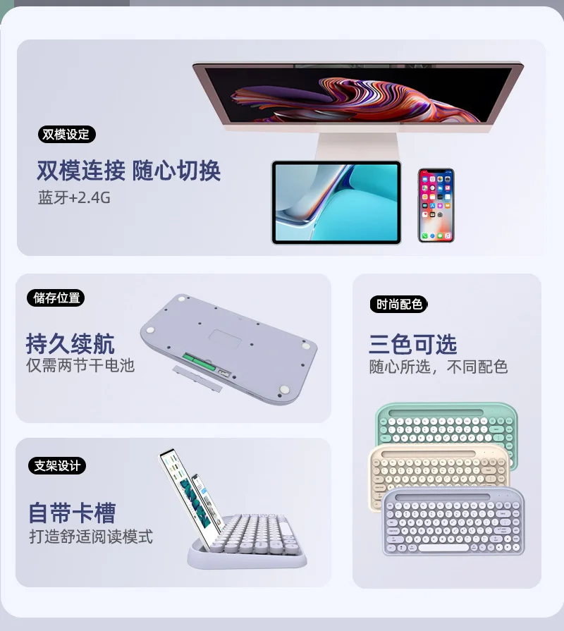 Imagem -06 - Teclado Bluetooth sem Fio para Ipad Retro Punk Keycap Built-in Card Slot Mini Samsung Huawei Lenovo Android Windows Tablet