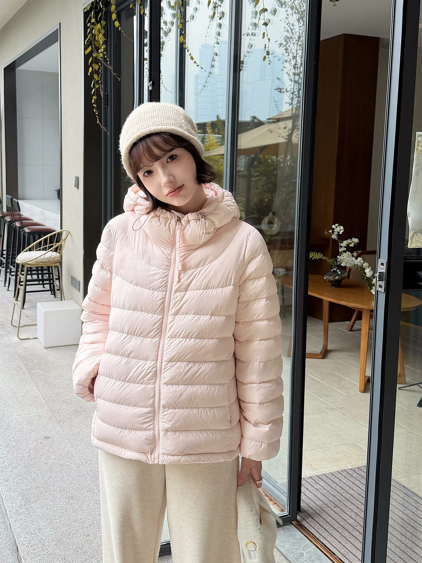 

MOR Cloud Puff 90 White Du down ort Women's Jaet Super Warm Ribbed Design Commute Sle Korean Version Straight Cut