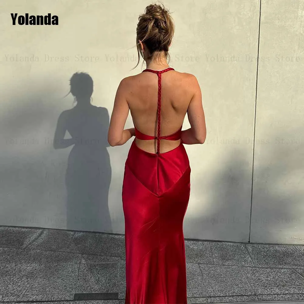 Fashion 2024 New Design A-line Evening Dresses Halter V-Neck Satin Sleeveless Open Back Party Dress Floor Length Robe de soirée