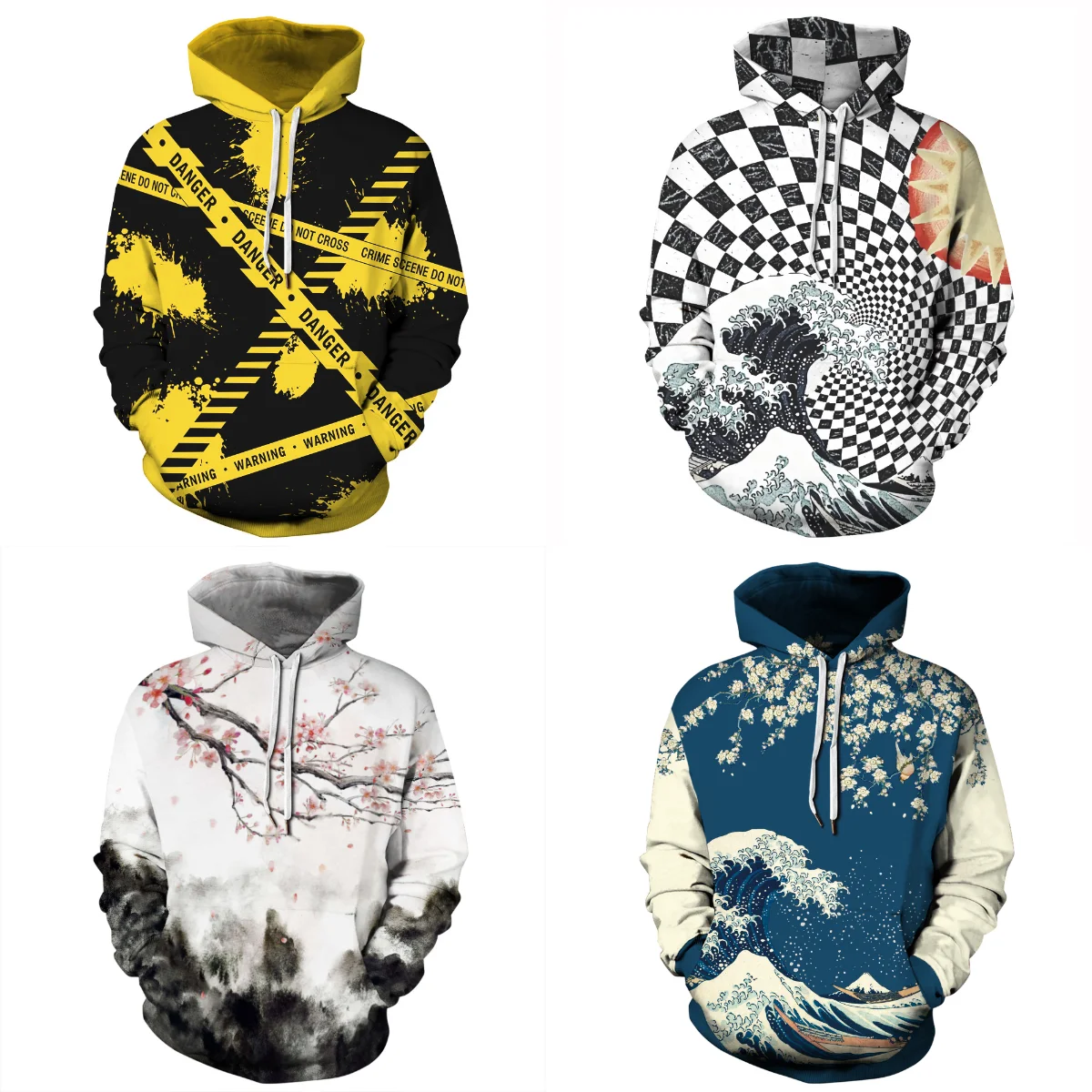 Lattice Vortex Japanese Great Wave Off Kanagawa Plum Blossom 3D Print Men Hoodies Women Hooded Sweatshirt Pullover Clothes S-3XL