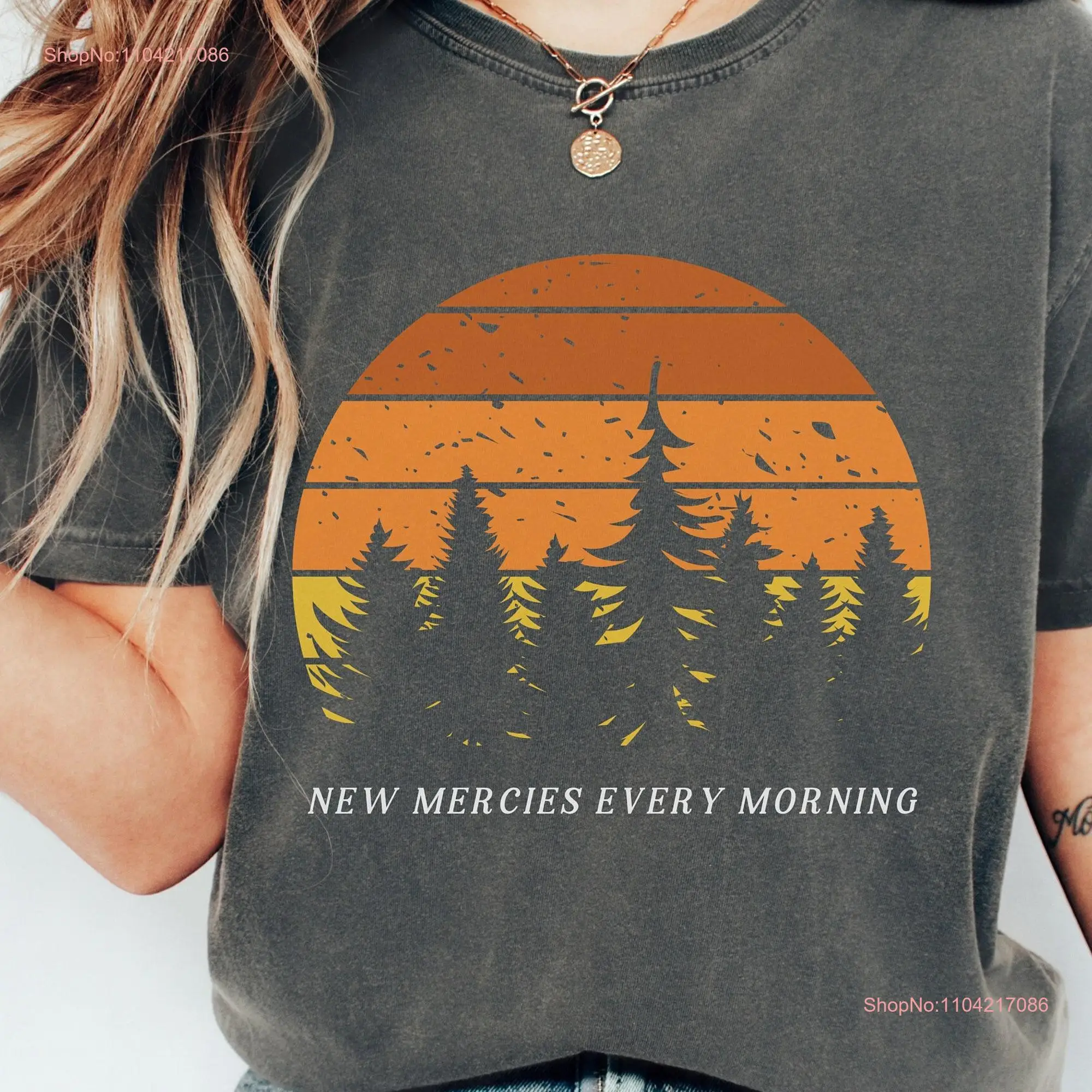 New Mercies Every Morning Christian Comfort Colors T Shirt Faith Based Merch Sunset Vintage Inspired Adult Baptism