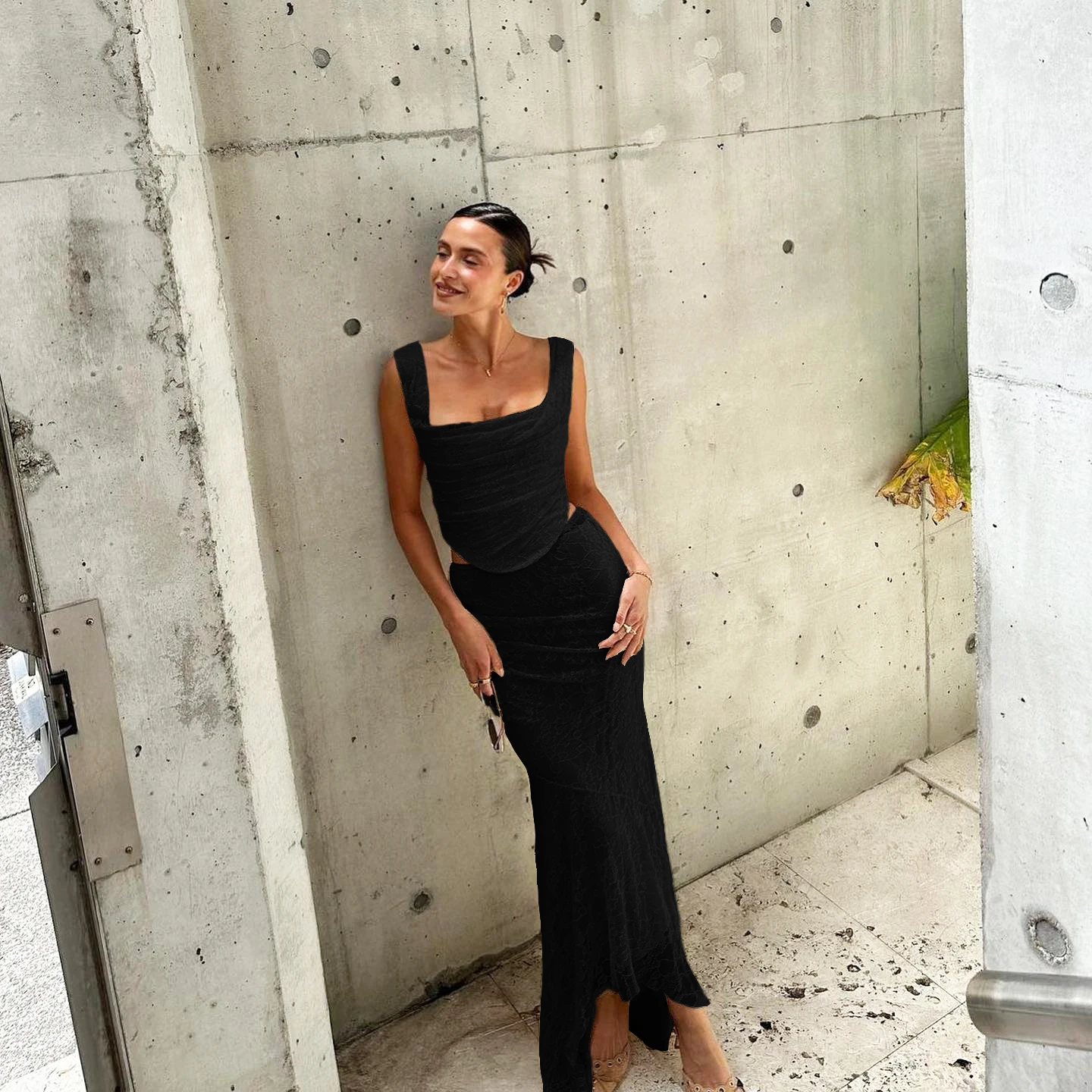 Oligai Elegant Summer Matching Sets 2025 Maxi White Lace Drawstring Dress Elegant Top and Maxi Skirt Set for Party