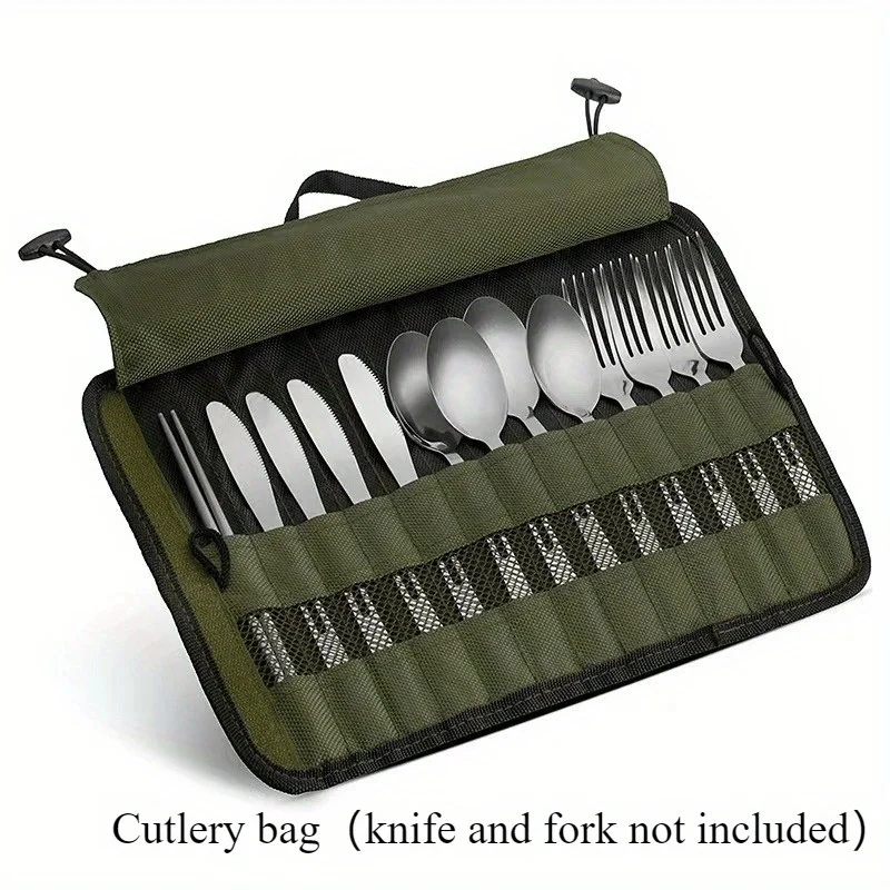 Bolsa de armazenamento para utensílios de camping, bolsa portátil de utensílios de tecido Oxford com compartimento de segurança - leve e compacta para viagens