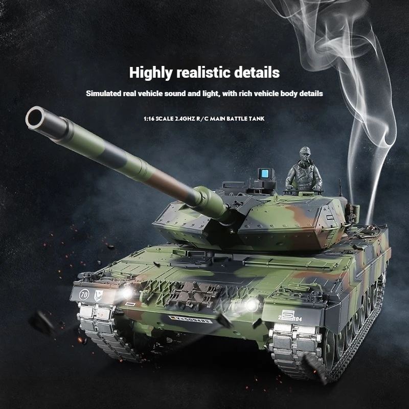 รถถังบังคับวิทยุ Henglong รุ่นใหม่ 3889-1 สเกล 1:16 รถถัง Leopard 2a6 เยอรมัน รุ่น Heavy  แบบจำลอง  ตัวถังโลหะ  พร้อมระบบยิง