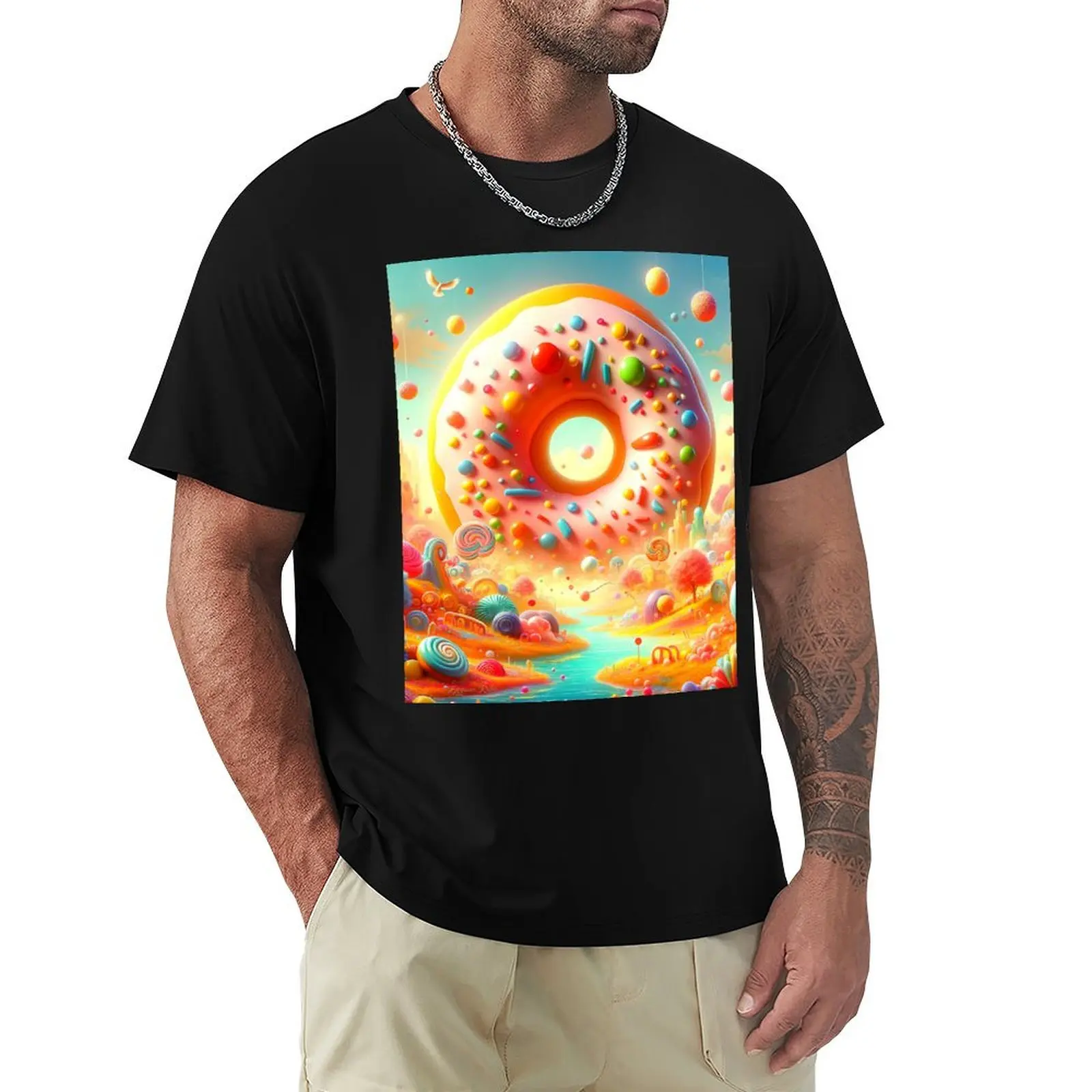 Dough-lightful Decadence: Whimsical Candyland Doughnut Delight T-Shirt Lightweight Cooling Short Sleeve Tee