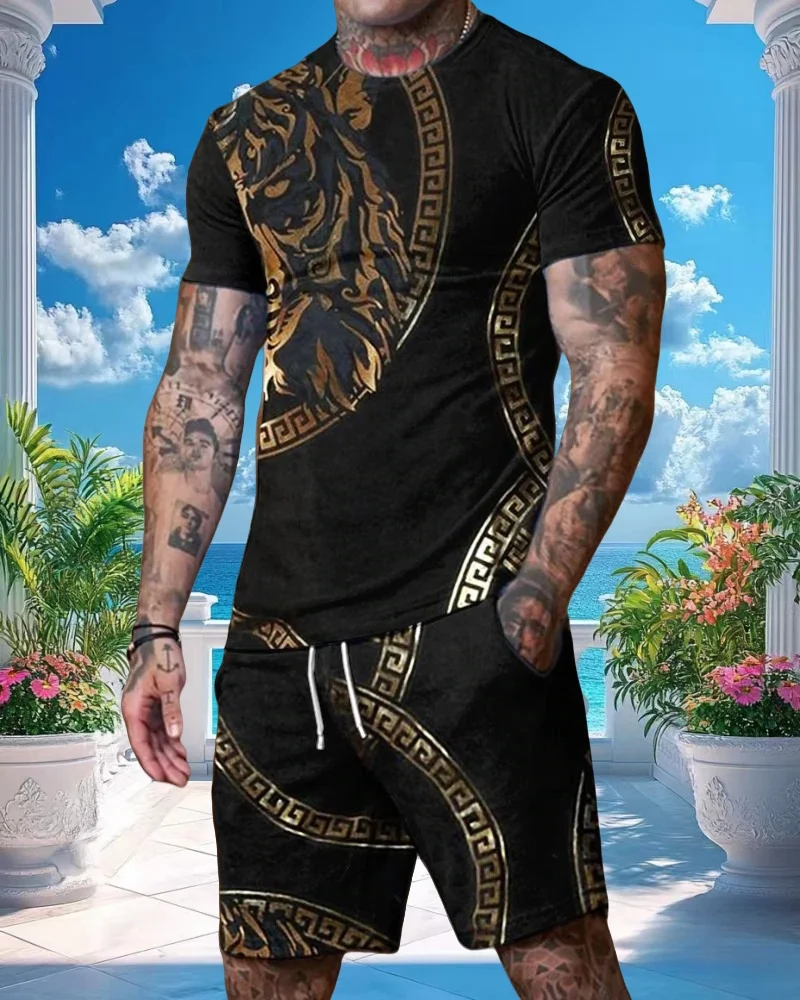 

2025 Summer Hot-selling Street Trend Fashion Men's Suit T-shirt Shorts Oversized Men's Top Y2K Style Casual Breathable Loose Y2K