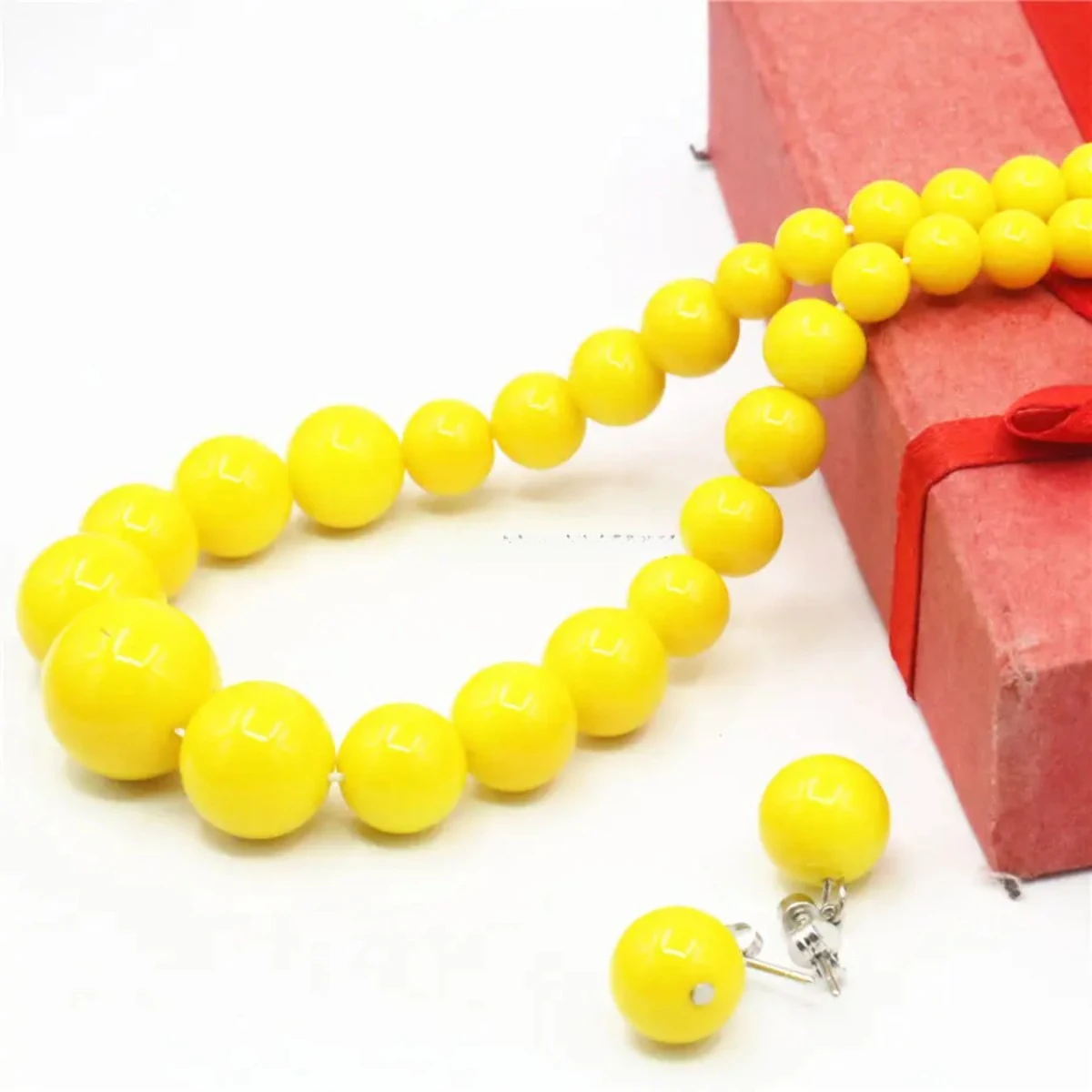 6-12mm Accessories Hallowmas Yellow Glass Lucky Beads Necklace Chain Earbob Earrings Sets DIY Women Girls Gifts Jewelry Making