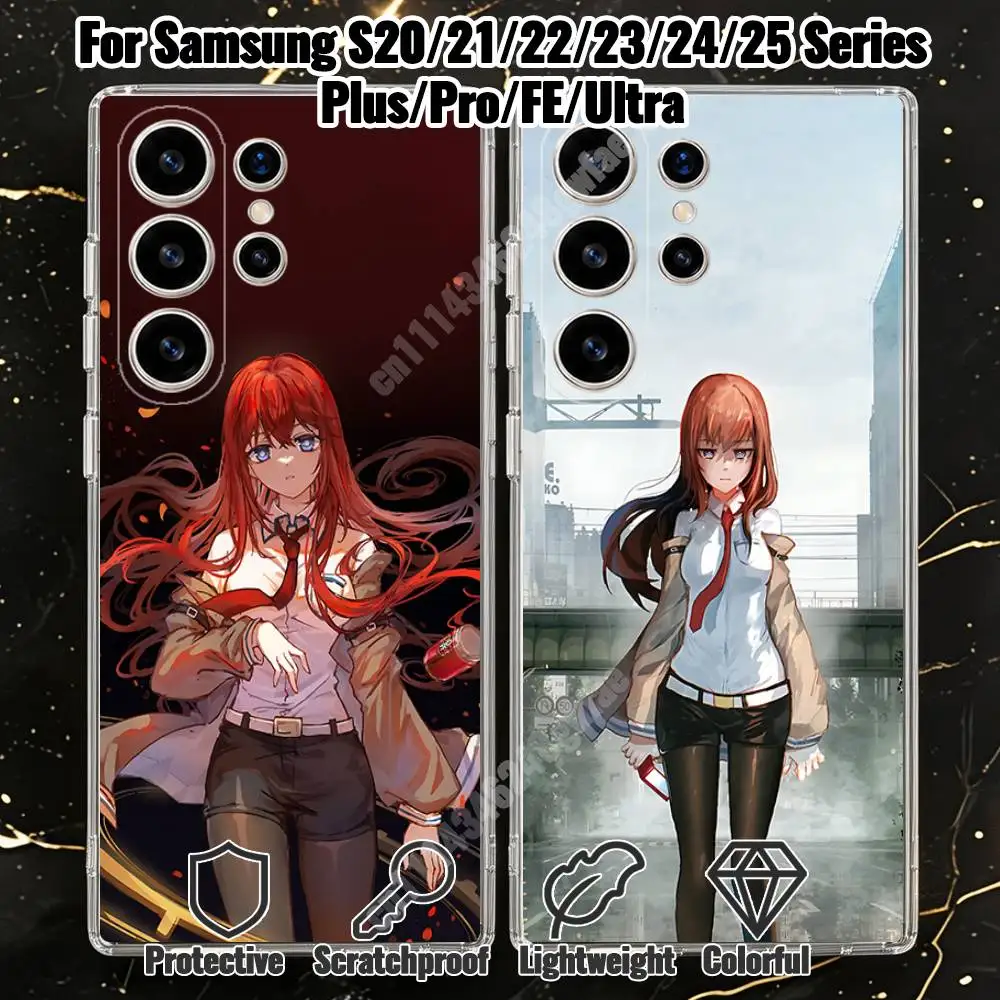 M-Makise Kurisu S-Steins Gate Phone Case for Samsung Galaxy S20 21 22 S23 24 25 Ultra Plus FE Lite Transparent Protector