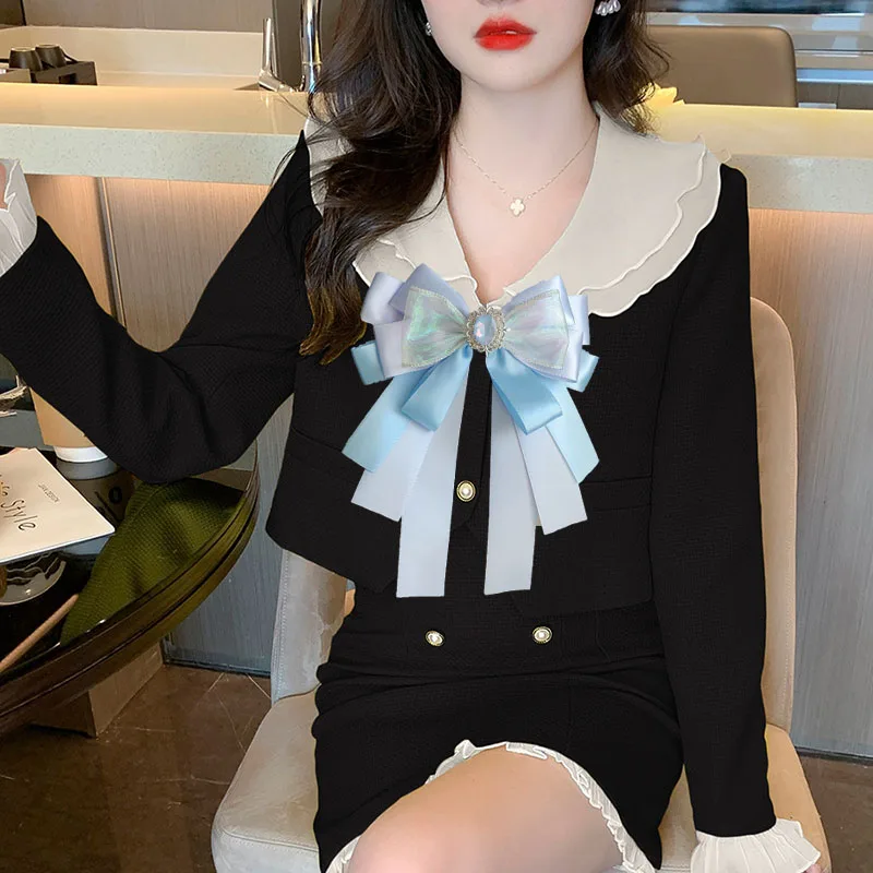 Women's Lolita Bow ties Clip Blue Handmade Ribbon Girls Anime Concert Hand Lamp Stick Bows Accessorie Gift Fashion Collar Flower