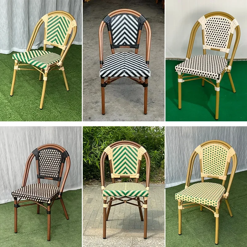 Bed and Breakfast Restaurant French Outdoor Rattan Chair Manufacturer Wholesale Cafe Milk Tea Shop Rattan Chair Balcony Chair