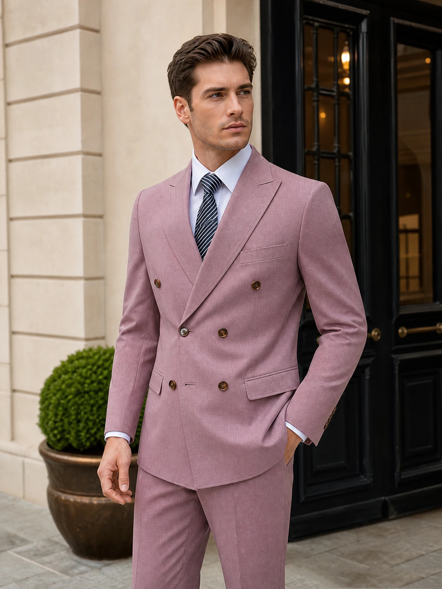 

High quality Suit for man two-Piece Set Double breasted （jacket+pants ）Slim Fit Business Casual Formal Wear