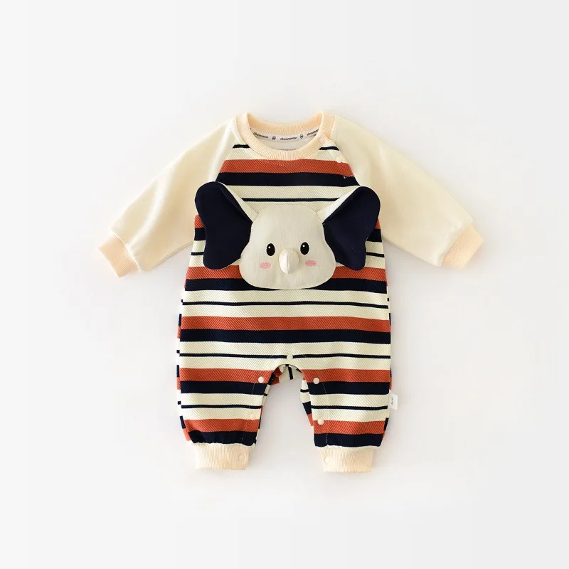 

HoneyCherry Newborn Baby Romper Spring Colorful Striped Cartoon Elephant Out Romper Baby Boy Clothes Newborn Clothes