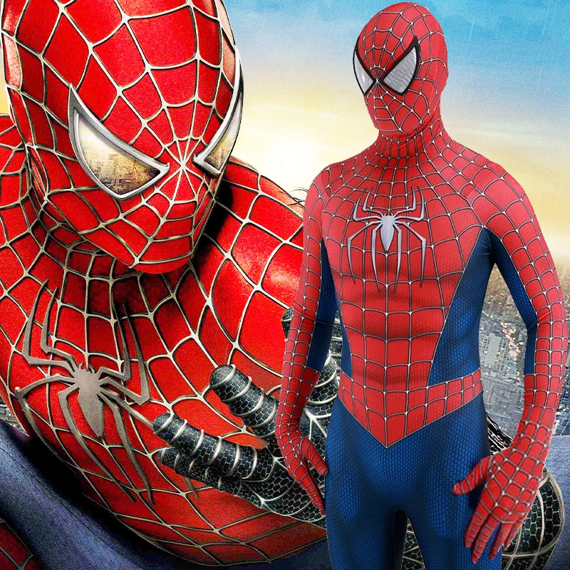 Classic Raimi Spiderman Cosplay 3D Printed Spandex Bodysuit Superhero Raimi Spider Boy Zentai Suit Halloween Costume Cosplay