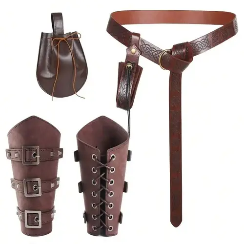 Cinturón de caballero renacentista Retro Medieval, muñequeras y protectores de brazos, conjunto de accesorios de disfraz de Halloween para LARP, 5 paquetes