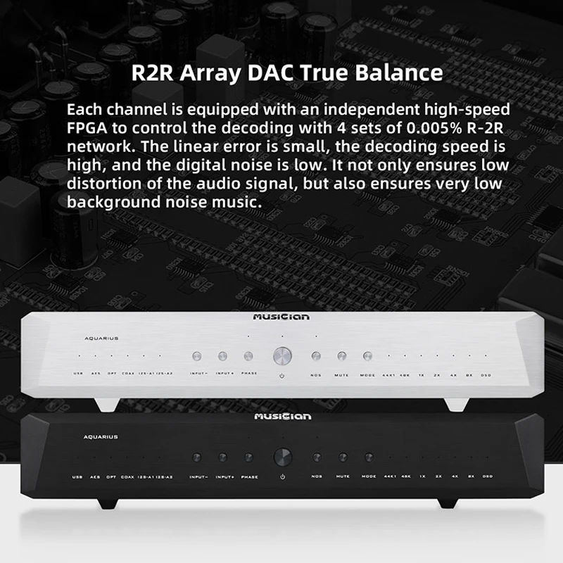 Músico-Aquarius R2R USB DAC Array Ture Balance, Entrada coaxial, Saída RCA XLR, Decodificador R2R, USB, 2 * I2S AES