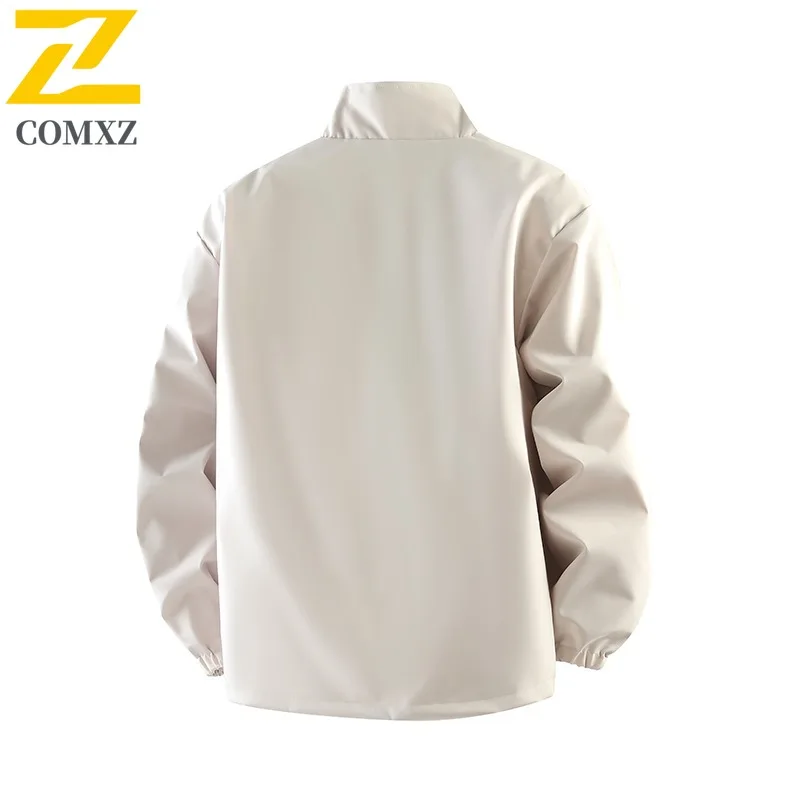 COMXZ 2025 Mens All Over Print Stand Collar Reversible Jacket Spring Autumn Casual Cardigan Simple Solid Color Trendy Coat