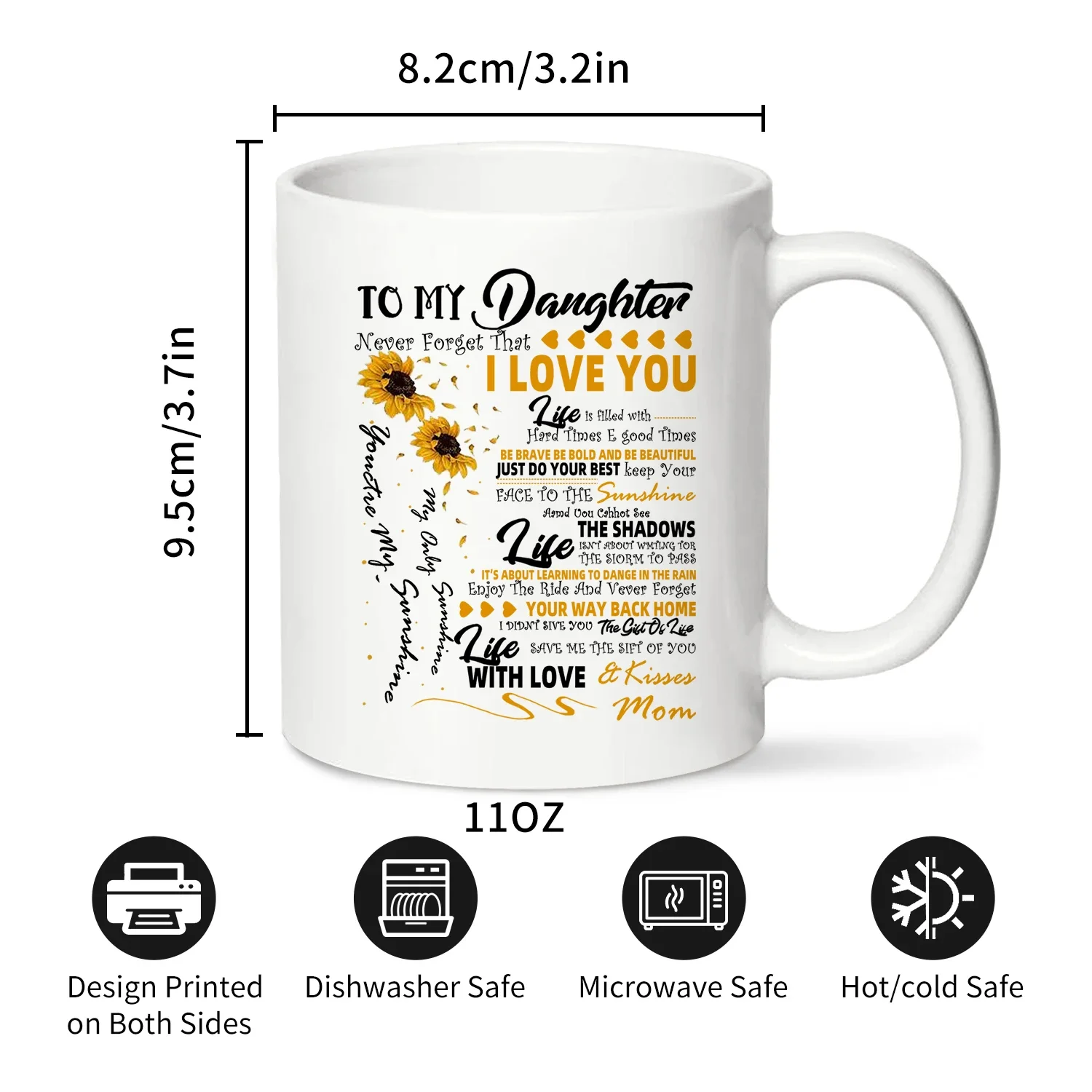 1pc,Personalized Sunflower to my Daughter never forget that I Love You Mug, Birthday  gifts for daughters from mom,320ML