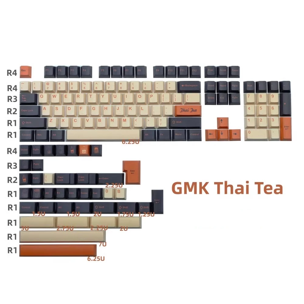 

143 Keys/set GMK Thai Tea Keycaps PBT Dye Sublimation Key Caps Cherry Profile Keycap For 61 64 68 75 84 87 96 98 104 Layout