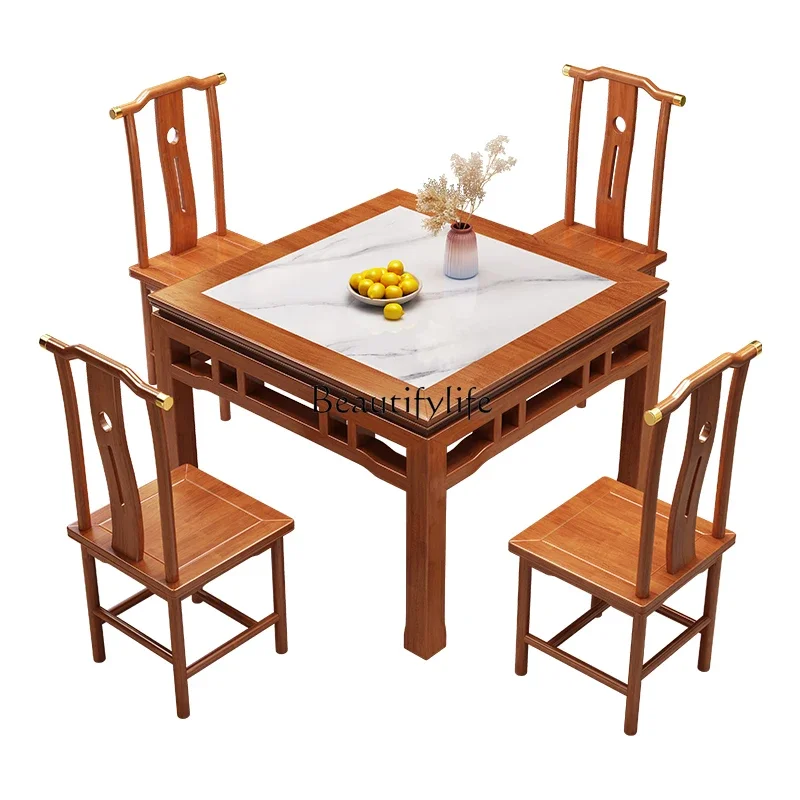 LXSolid wood commercial Chinese style hall B & B log color table and chair combinationSSS
