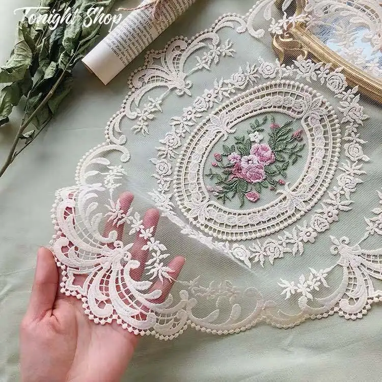 Large Beige Retro Lace Placemats, French Crochet Doilies, Handmade Embroidered Table Mats, Place Mats Cup Mat