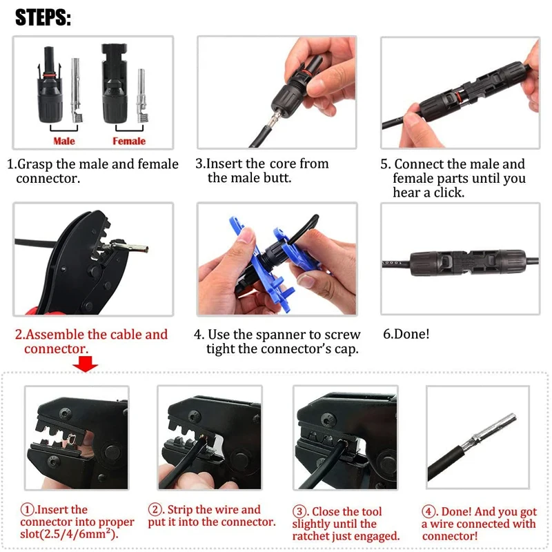 Imagem -06 - Alicate de Prensagem Solar Kit de Ferramentas para Cabo Mc4 Conectores Elétricos Painel Solar Cabo pv Conectores Masculinos Femininos Termianls Conjuntos