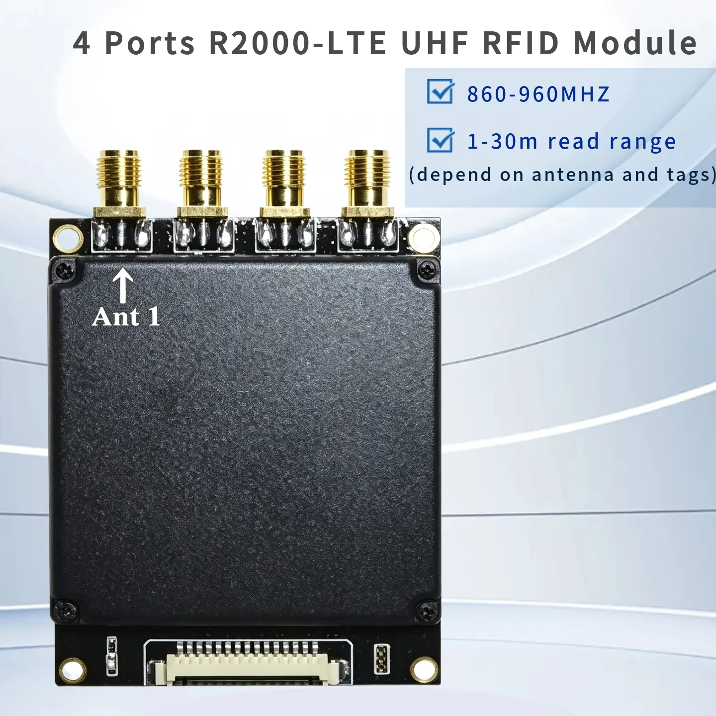 UHF RFID Reader 4 ports Module Long Range 1-30m RS232 TCP/IP Connector Multi-tag 400 Tags Reader for Embedded System