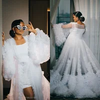 Extra Puffy Bridal Wedding Robe Customized Women Dress Nightgown Long Sleeves Ruffles Sleepwear Bathrobe Bride Pajamas