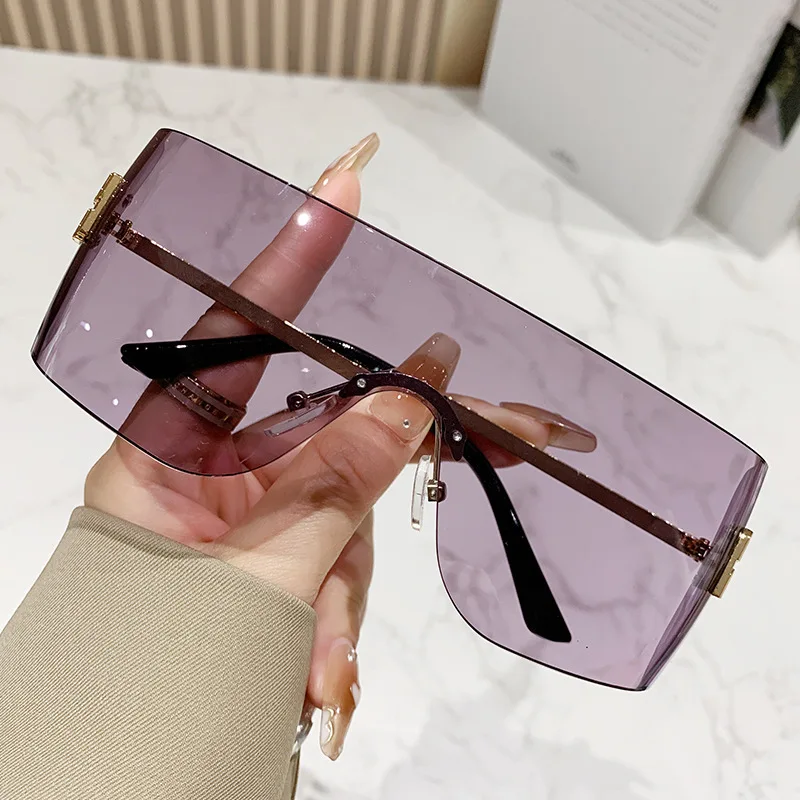 Luxury Metal Women's Rimless Sunglasses Vintage High Quality Decorative Sunglasses Travel Mountaineering Large Frame Sunglasses