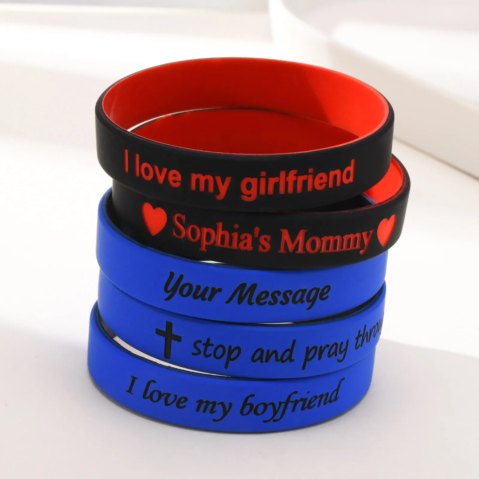 Personalized Silicone Wristbands Bracelet for Women Men, Customized Rubber Bangle, Engraved Gift for Events Party Awareness